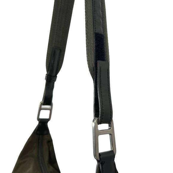 Prada Women's Olive Green Black Nylon Leather Trim Hobo Shoulder Bag Medium - Picture 8 of 13